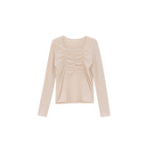 Shirring Square-Neck Solid Long Sleeves Blouse
